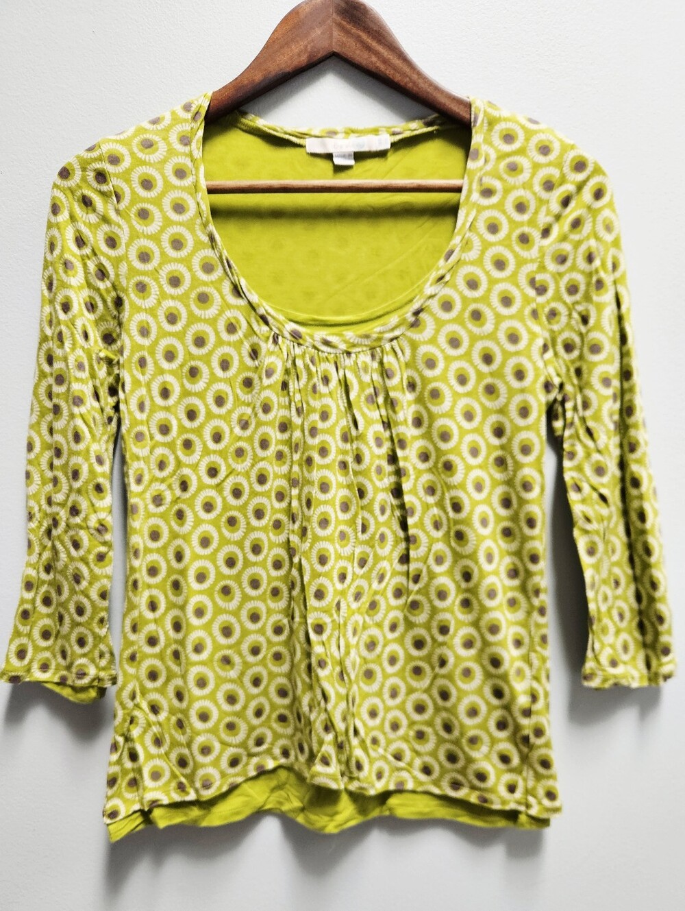 Boden Size 6 Green Geometric 3/4 Sleeve Scoop-Neck Layered Top Circles Pattern